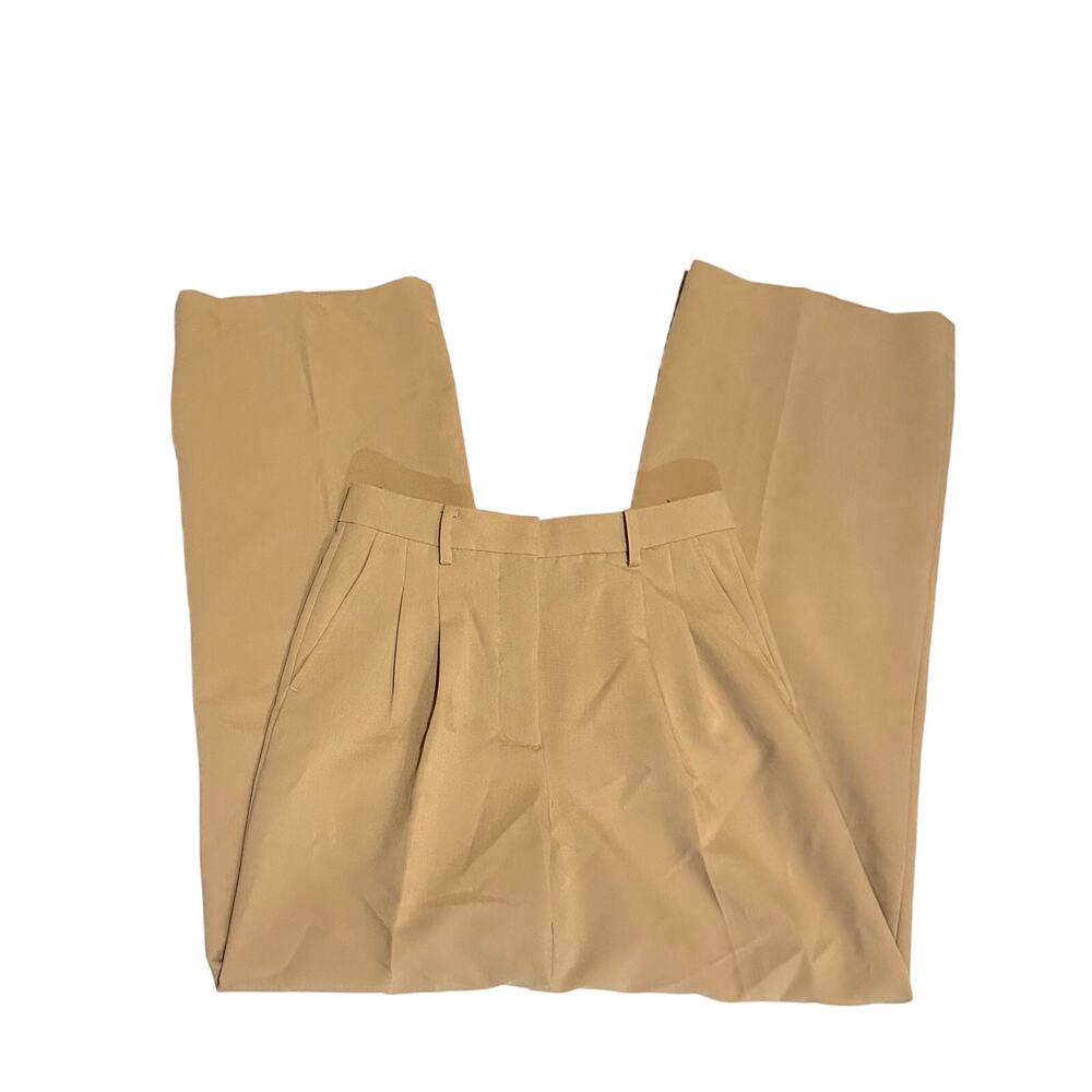 Zara Women's High Rise Pleated Wide Leg Trousers Camel Khaki Size Small S
